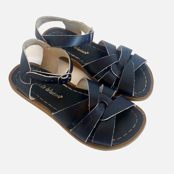 Saltwater Sandals Little Girls Navy Blue Leather Fisherman Sandals Size 1 - Picture 1 of 7